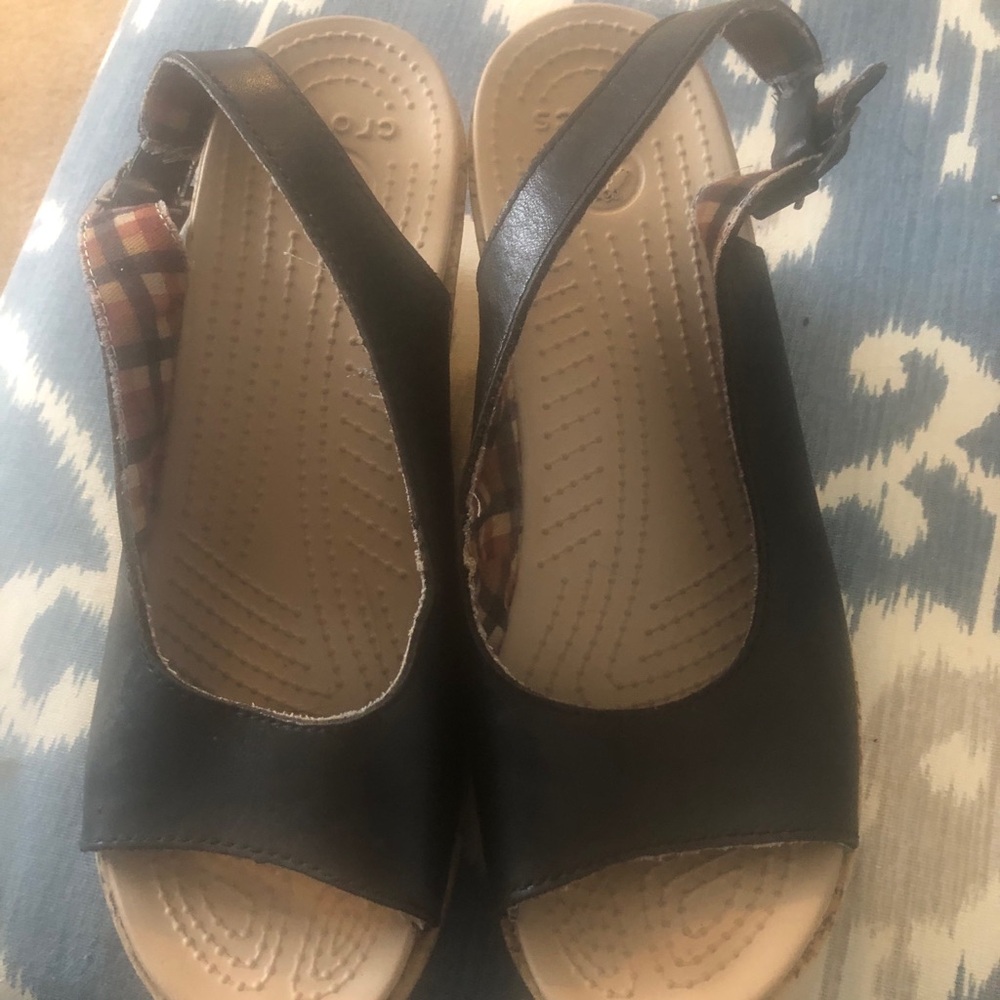 Gently used size 8 Crocs black wedge sandal